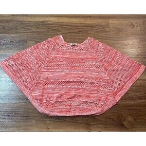 ROZ & ALI Womens Knit Shawl Poncho Top Blouse Red/White Size Small Breathable